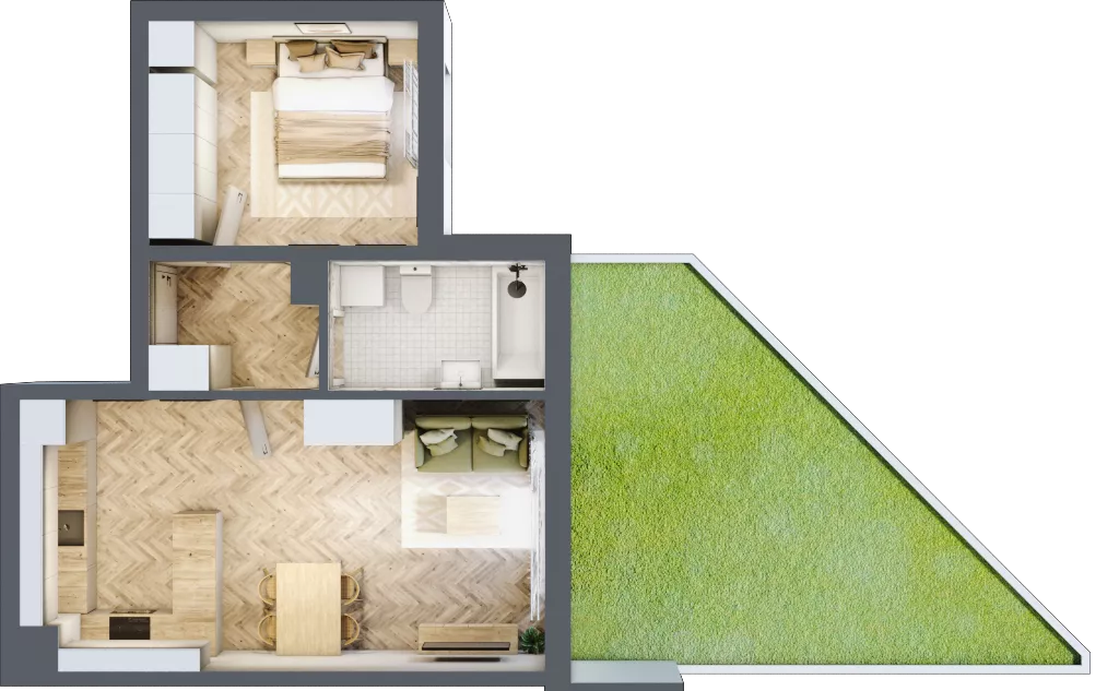 2 pokoje, mieszkanie 44,60 m², parter, oferta nr B_3_06, Bukovo Park, Szczecin, Północ, Bukowo, ul. Strzelców Karpackich