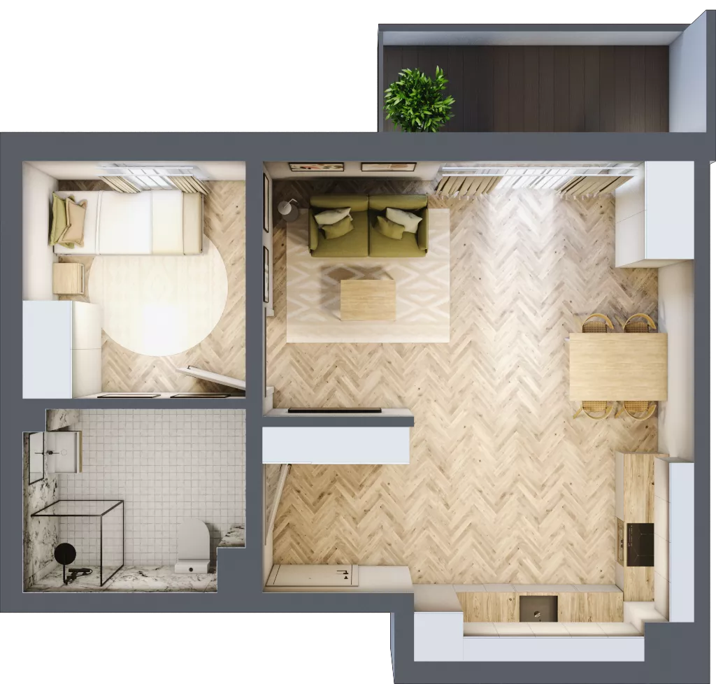 2 pokoje, mieszkanie 44,14 m², piętro 1, oferta nr B_2_15, Bukovo Park, Szczecin, Północ, Bukowo, ul. Strzelców Karpackich