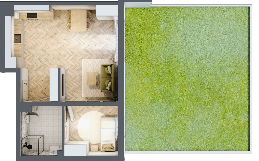 2 pokoje, mieszkanie 44,14 m², parter, oferta nr B_2_06, Bukovo Park, Szczecin, Północ, Bukowo, ul. Strzelców Karpackich