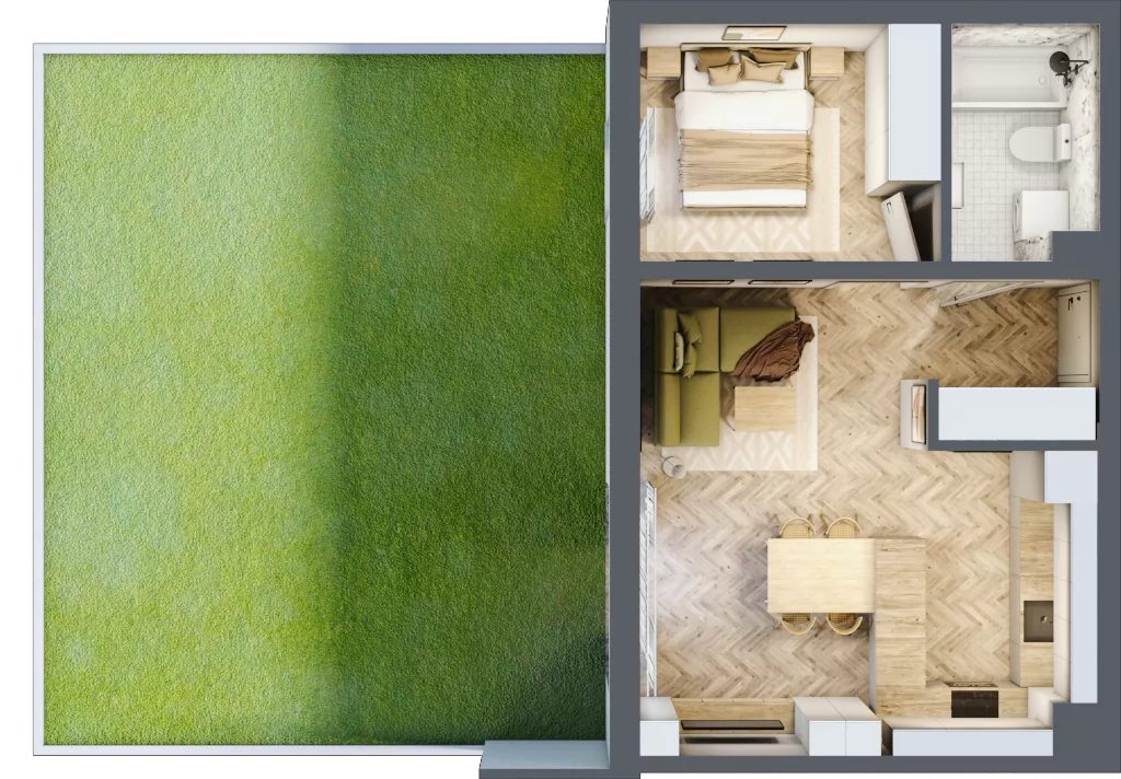 2 pokoje, mieszkanie 42,17 m², parter, oferta nr B_3_05, Bukovo Park, Szczecin, Północ, Bukowo, ul. Strzelców Karpackich