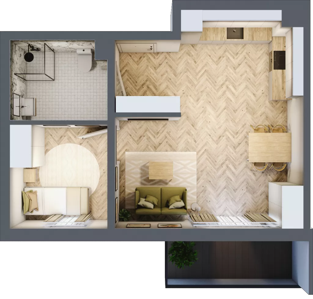 2 pokoje, mieszkanie 44,22 m², piętro 2, oferta nr B_2_22, Bukovo Park, Szczecin, Północ, Bukowo, ul. Strzelców Karpackich