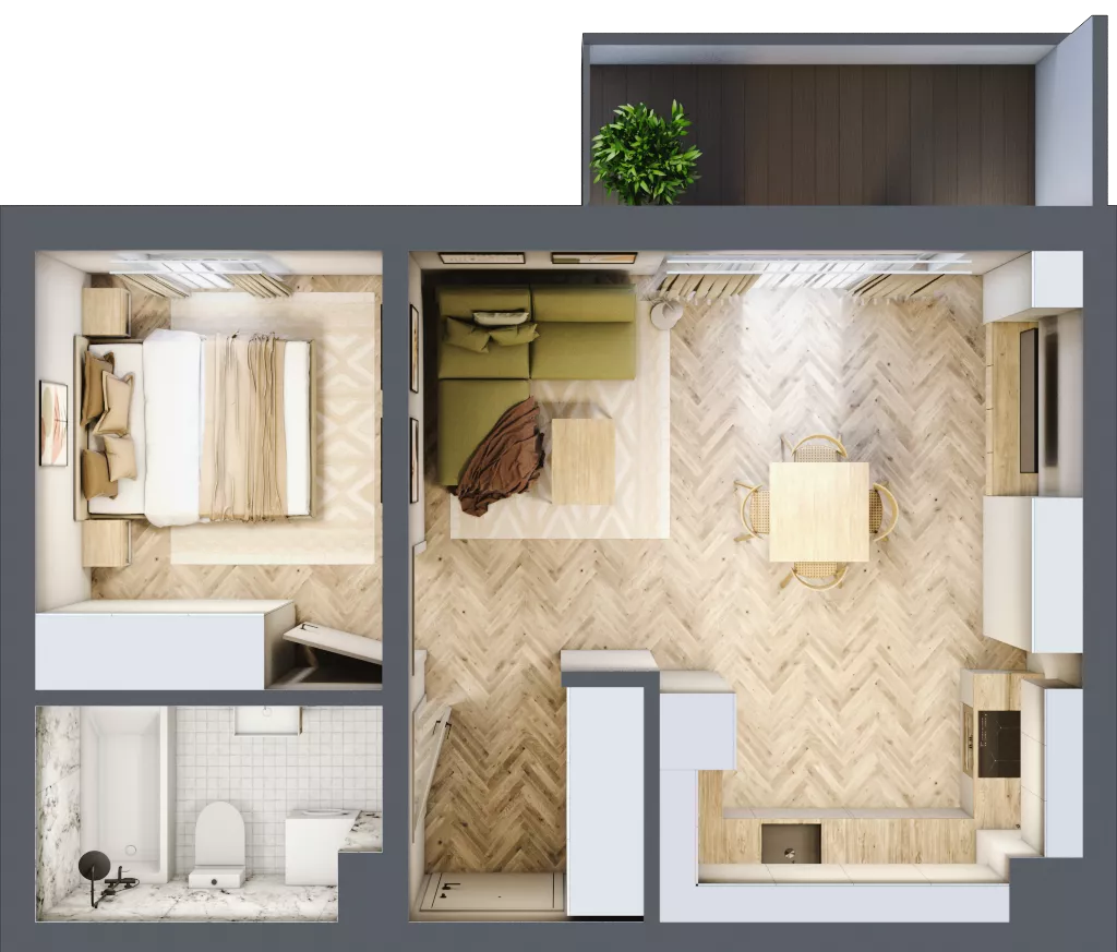 2 pokoje, mieszkanie 41,35 m², piętro 1, oferta nr B_3_08, Bukovo Park, Szczecin, Północ, Bukowo, ul. Strzelców Karpackich