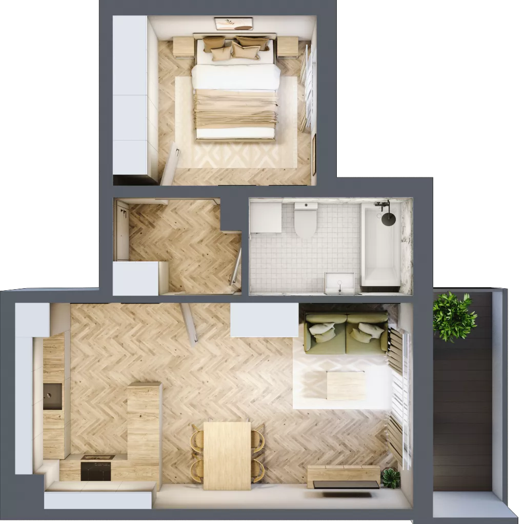 2 pokoje, mieszkanie 44,60 m², piętro 1, oferta nr B_3_10, Bukovo Park, Szczecin, Północ, Bukowo, ul. Strzelców Karpackich