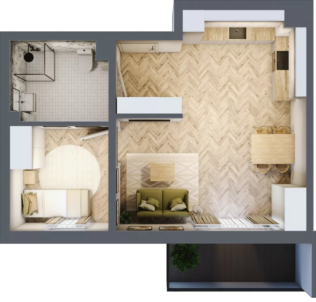 2 pokoje, mieszkanie 44,14 m², piętro 1, oferta nr B_2_14, Bukovo Park, Szczecin, Północ, Bukowo, ul. Strzelców Karpackich