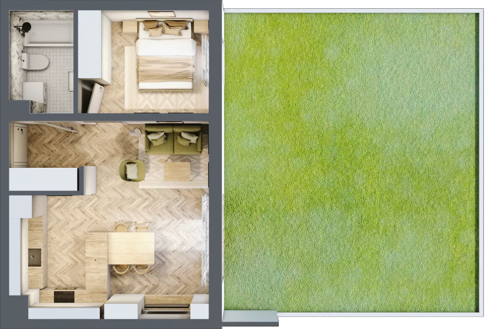 2 pokoje, mieszkanie 41,06 m², parter, oferta nr B_2_05, Bukovo Park, Szczecin, Północ, Bukowo, ul. Strzelców Karpackich