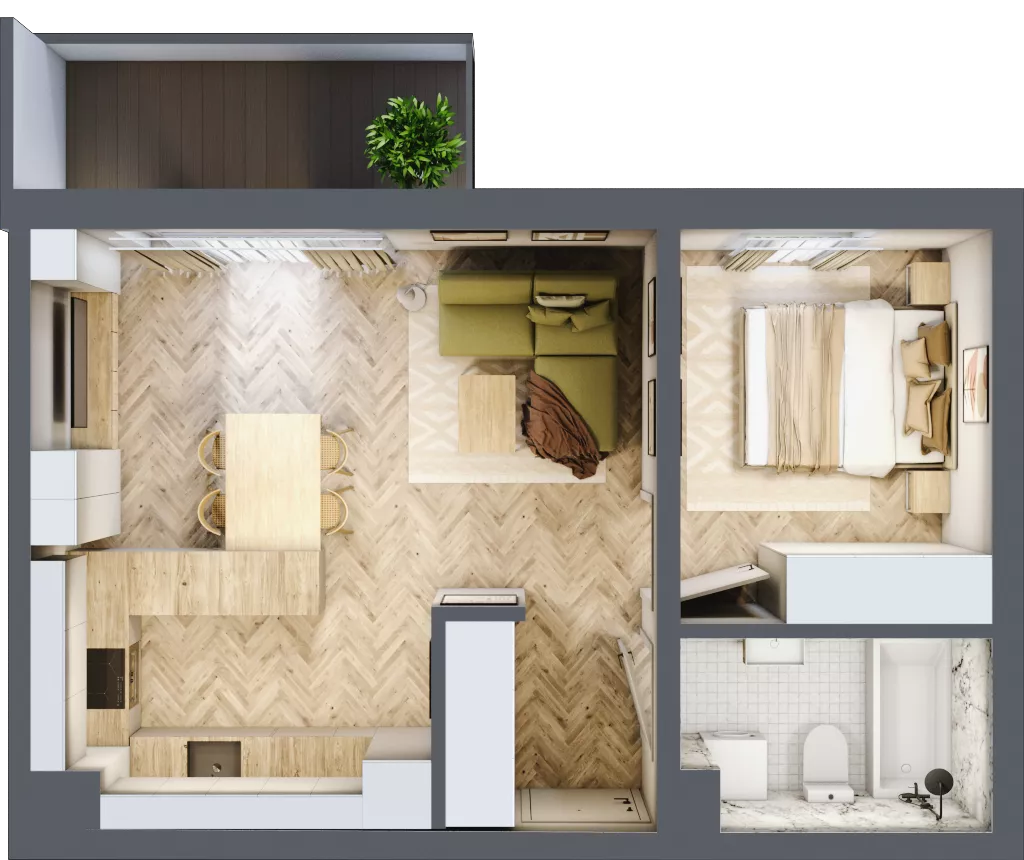 2 pokoje, mieszkanie 42,17 m², piętro 1, oferta nr B_3_09, Bukovo Park, Szczecin, Północ, Bukowo, ul. Strzelców Karpackich