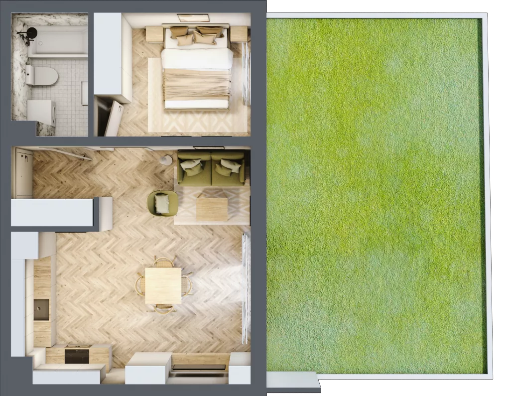 2 pokoje, mieszkanie 41,09 m², parter, oferta nr C_4_04, Bukovo Park, Szczecin, Północ, Bukowo, ul. Strzelców Karpackich