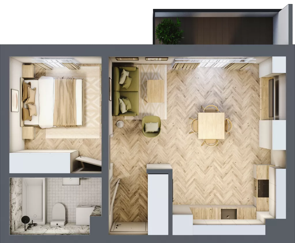 2 pokoje, mieszkanie 41,09 m², piętro 2, oferta nr C_4_21, Bukovo Park, Szczecin, Północ, Bukowo, ul. Strzelców Karpackich
