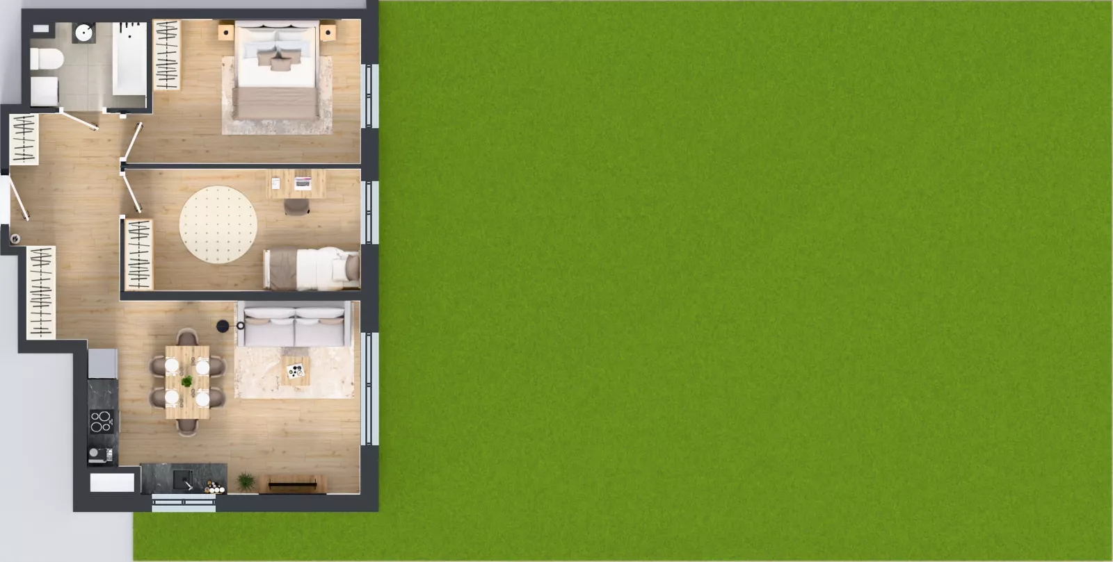 3 pokoje, mieszkanie 60,49 m², parter, oferta nr D1.10.M01, Wawer GO 2.0, Warszawa, Wawer, Falenica, ul. Przylaszczkowa 17