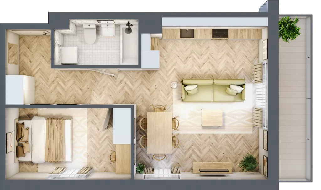 2 pokoje, mieszkanie 45,26 m², piętro 2, oferta nr A1.30.M17, Wawer GO 2.0, Warszawa, Wawer, Falenica, ul. Przylaszczkowa 17