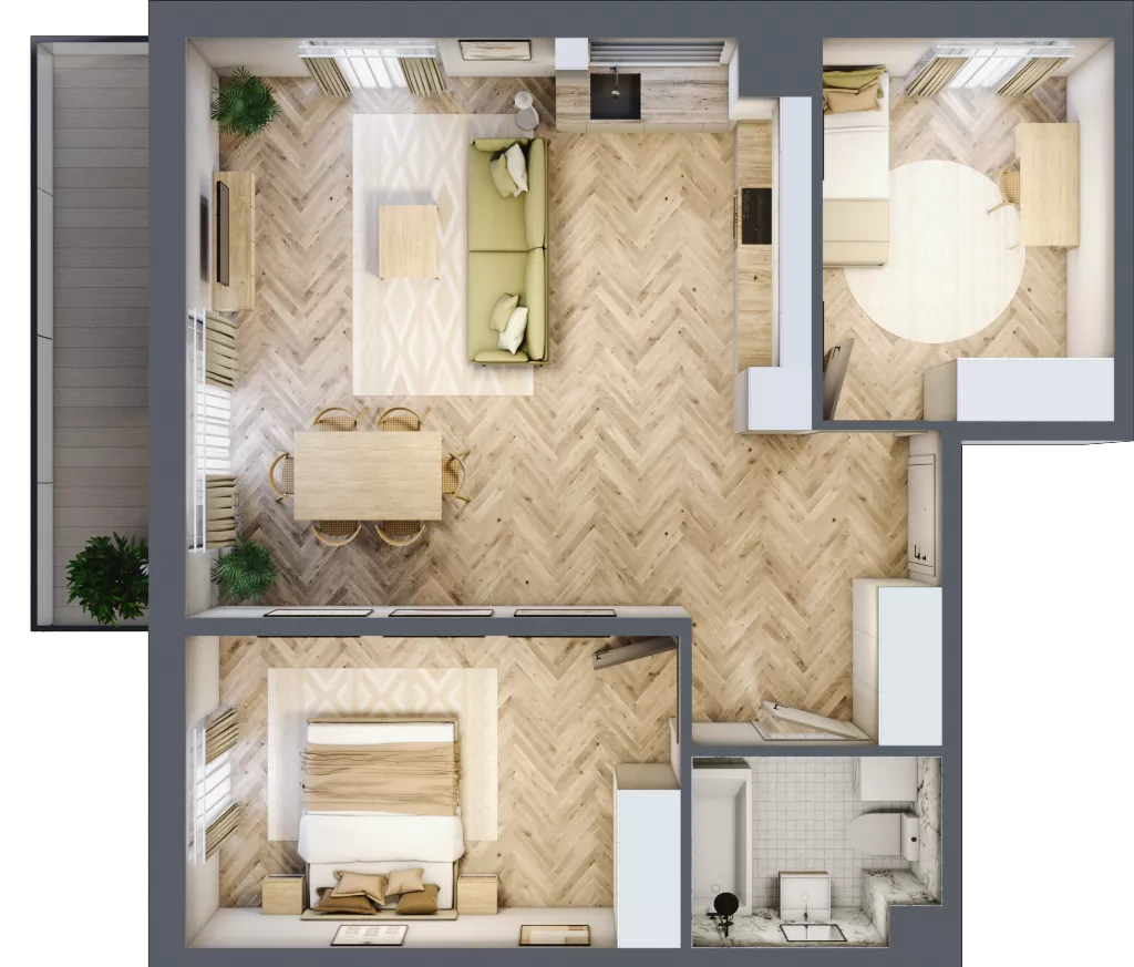 3 pokoje, mieszkanie 65,28 m², piętro 1, oferta nr D1.20.M12, Wawer GO 2.0, Warszawa, Wawer, Falenica, ul. Przylaszczkowa 17