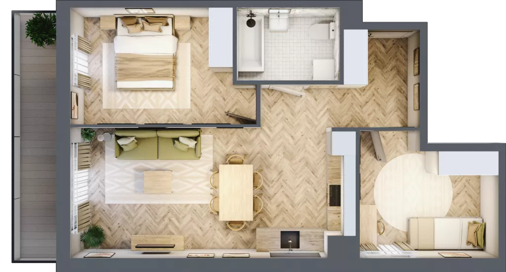 3 pokoje, mieszkanie 57,64 m², piętro 1, oferta nr D1.20.M09, Wawer GO 2.0, Warszawa, Wawer, Falenica, ul. Przylaszczkowa 17