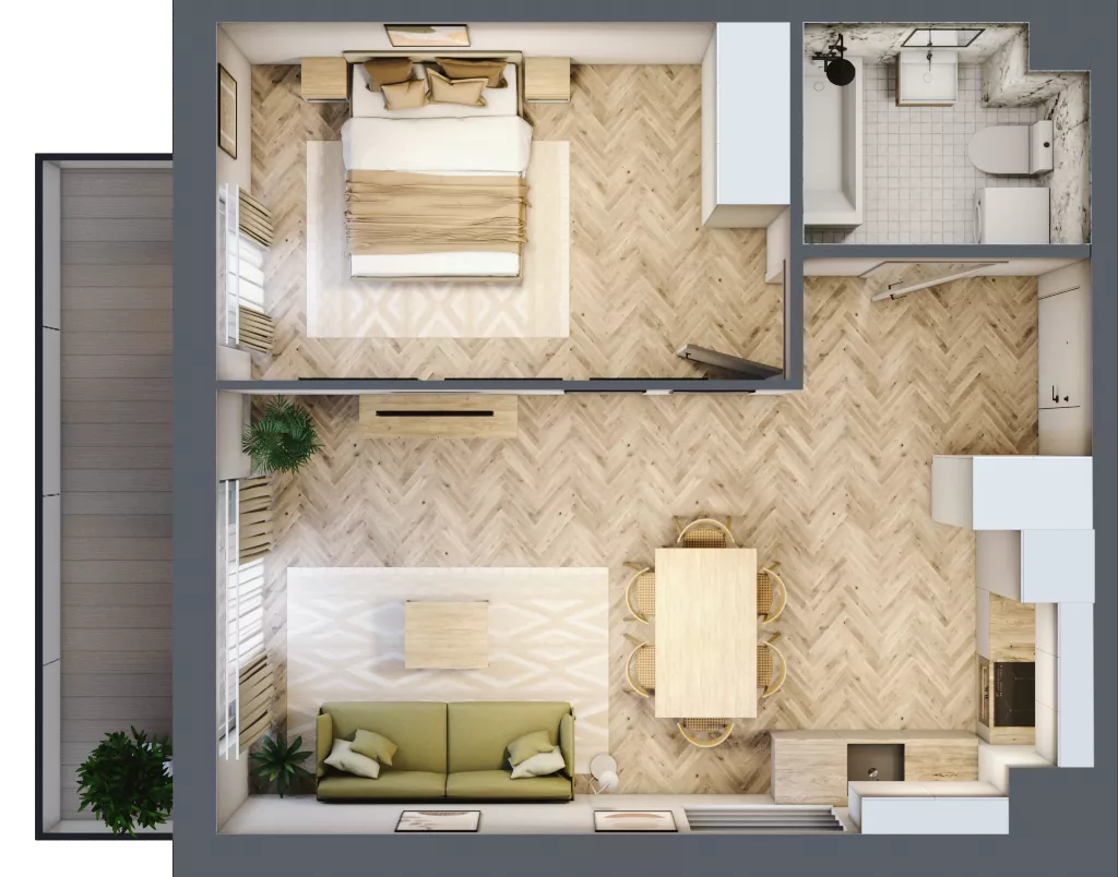 2 pokoje, mieszkanie 46,03 m², piętro 1, oferta nr D2.20.M08, Wawer GO 2.0, Warszawa, Wawer, Falenica, ul. Przylaszczkowa 17