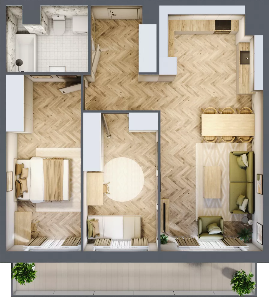 3 pokoje, mieszkanie 70,55 m², piętro 11, oferta nr 11.K1.04, Langiewicza 37, Rzeszów, Śródmieście, ul. Langiewicza 37
