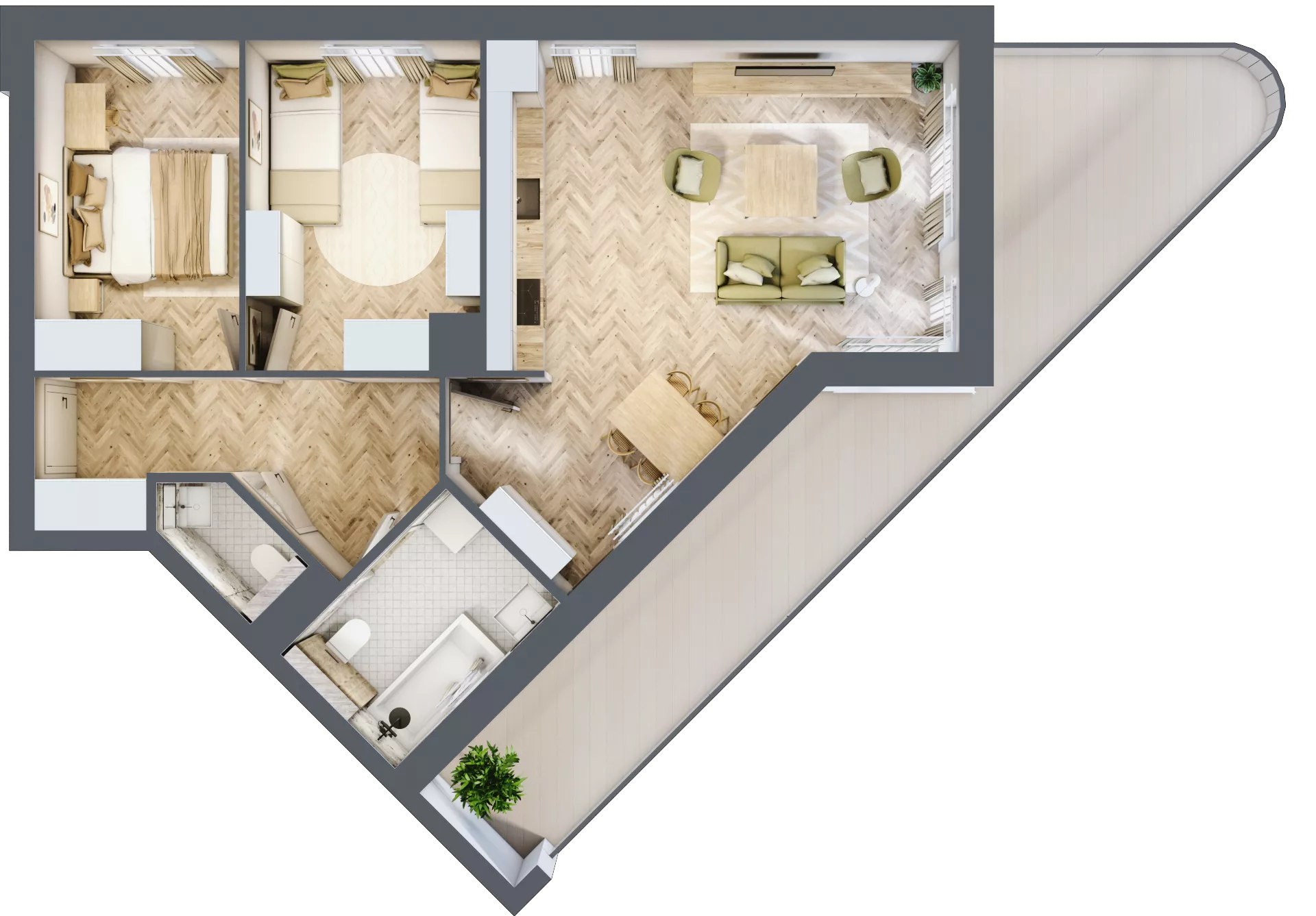 3 pokoje, mieszkanie 60,45 m², piętro 1, oferta nr 3, Quatro, Olsztyn, Zatorze, ul. Poprzeczna