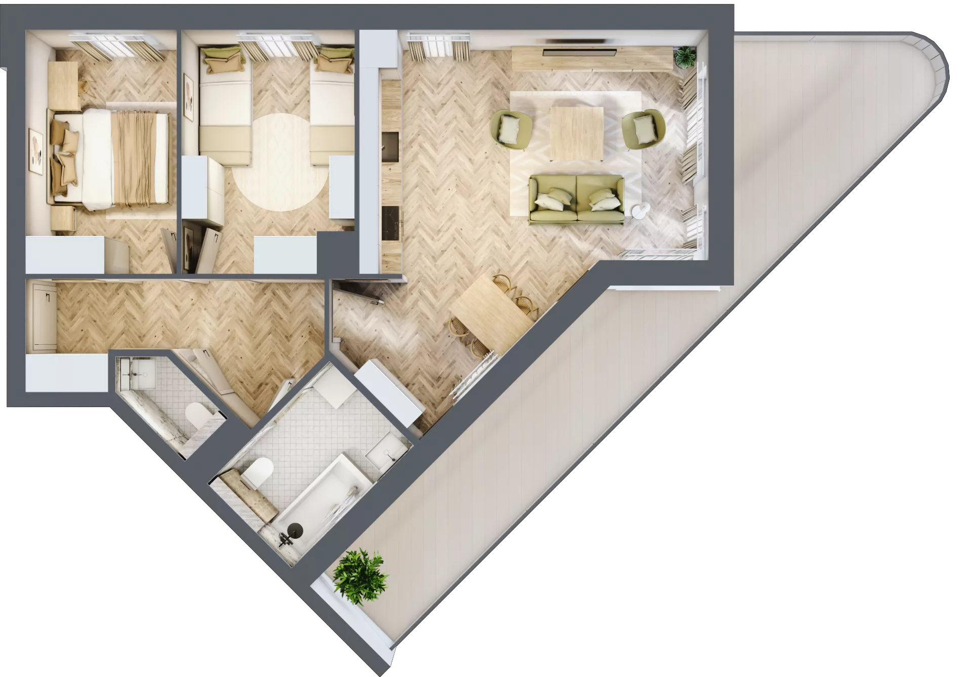 3 pokoje, mieszkanie 60,45 m², piętro 3, oferta nr 8, Quatro, Olsztyn, Zatorze, ul. Poprzeczna