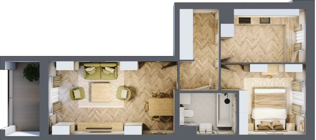 2 pokoje, mieszkanie 49,80 m², piętro 5, oferta nr 42, Quatro, Olsztyn, Zatorze, ul. Poprzeczna