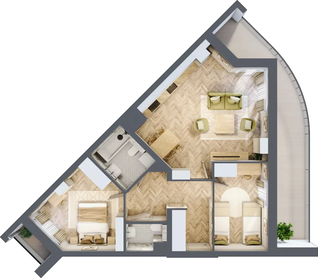3 pokoje, mieszkanie 60,30 m², piętro 7, oferta nr 50, Quatro, Olsztyn, Zatorze, ul. Poprzeczna