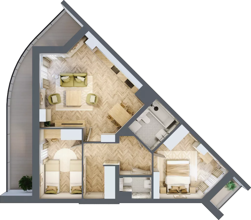 3 pokoje, mieszkanie 60,26 m², piętro 3, oferta nr 66, Quatro, Olsztyn, Zatorze, ul. Poprzeczna