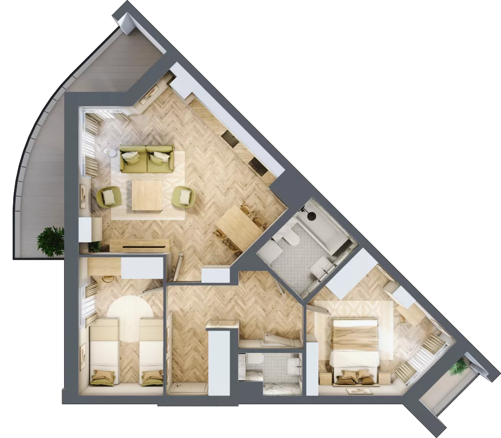 3 pokoje, mieszkanie 60,26 m², piętro 8, oferta nr 81, Quatro, Olsztyn, Zatorze, ul. Poprzeczna
