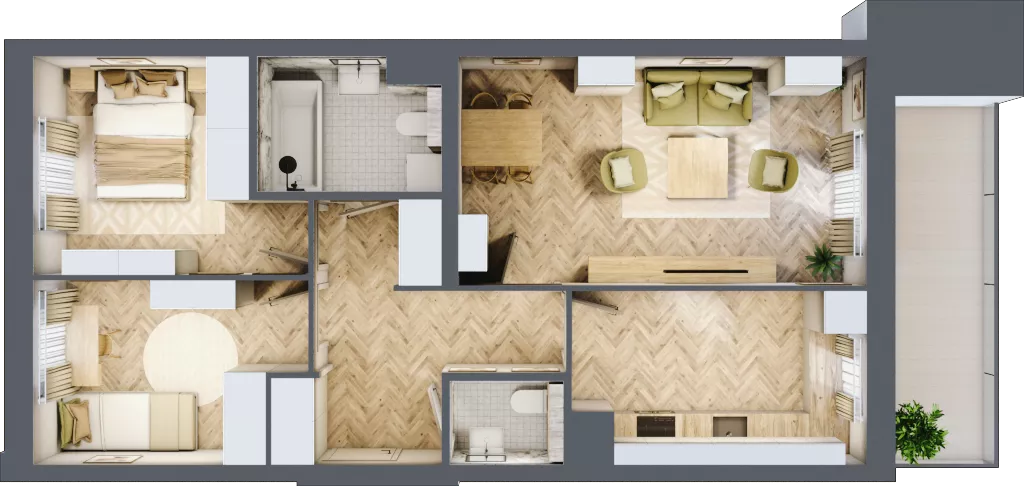 3 pokoje, mieszkanie 62,51 m², piętro 6, oferta nr 135, Quatro, Olsztyn, Zatorze, ul. Poprzeczna