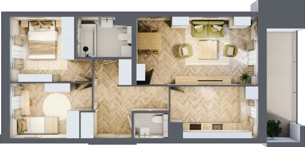 3 pokoje, mieszkanie 62,51 m², piętro 7, oferta nr 138, Quatro, Olsztyn, Zatorze, ul. Poprzeczna