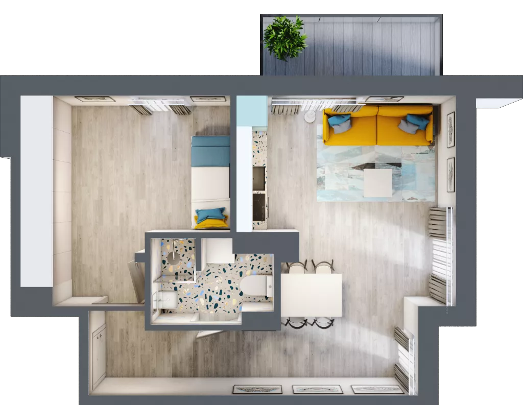 2 pokoje, mieszkanie 42,11 m², piętro 4, oferta nr M24, Apartamenty Serene , Kielce, KSM, ul. Zagórska