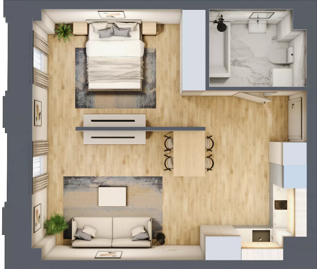 2 pokoje, mieszkanie 45,25 m², piętro 1, oferta nr A_01_02, Kolejova 1, Poznań, Grunwald, Łazarz, ul. Kolejowa 1/3