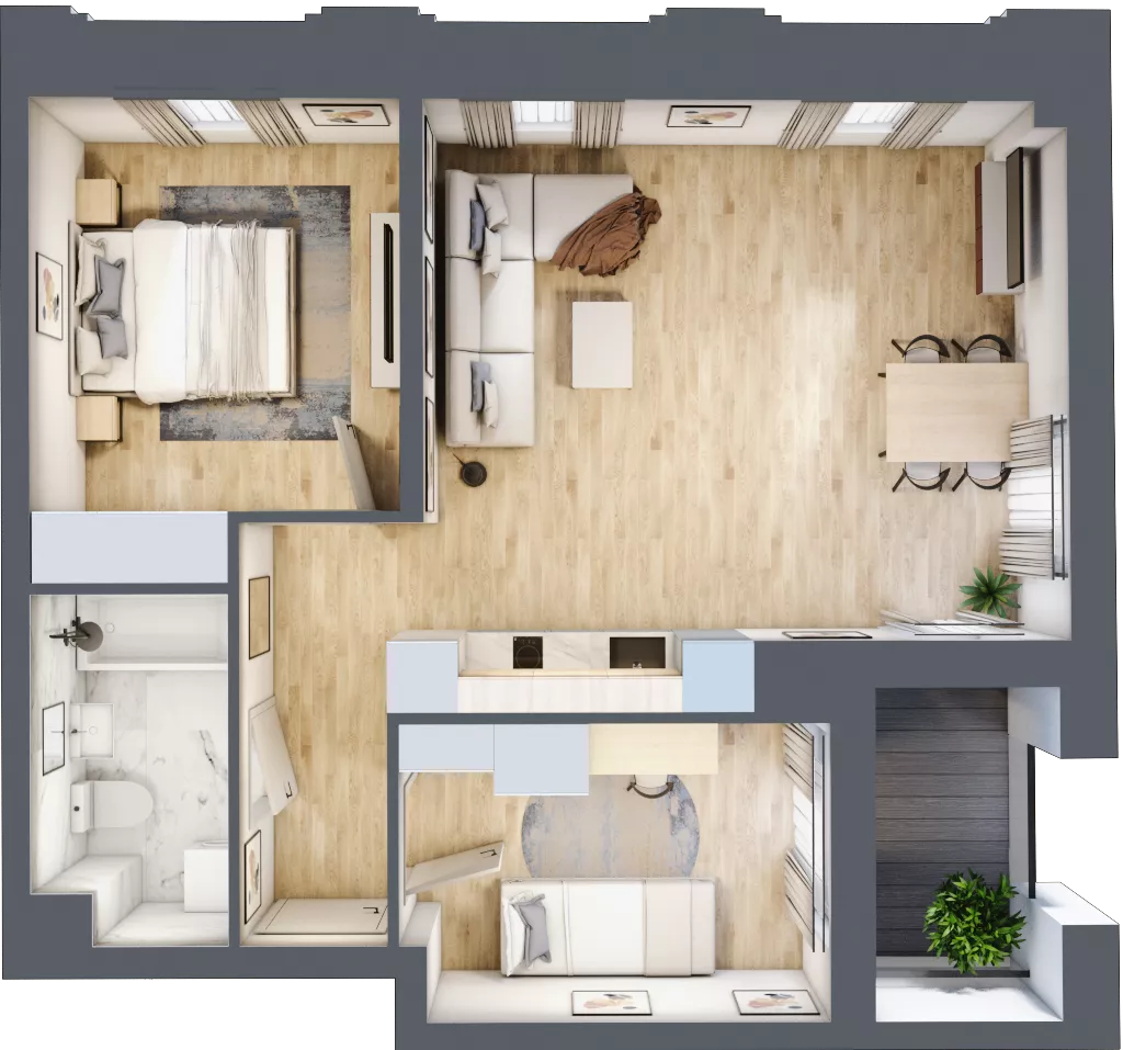 3 pokoje, apartament 56,38 m², piętro 1, oferta nr A_01_03, Kolejova 1, Poznań, Grunwald, Łazarz, ul. Kolejowa 1/3