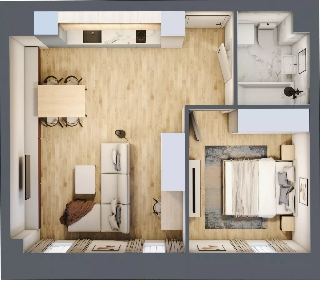 2 pokoje, mieszkanie 44,30 m², piętro 1, oferta nr A_01_08, Kolejova 1, Poznań, Grunwald, Łazarz, ul. Kolejowa 1/3
