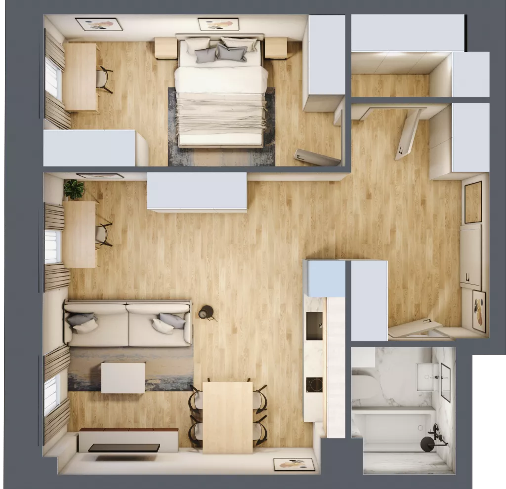 2 pokoje, mieszkanie 51,87 m², piętro 1, oferta nr A_01_11, Kolejova 1, Poznań, Grunwald, Łazarz, ul. Kolejowa 1/3