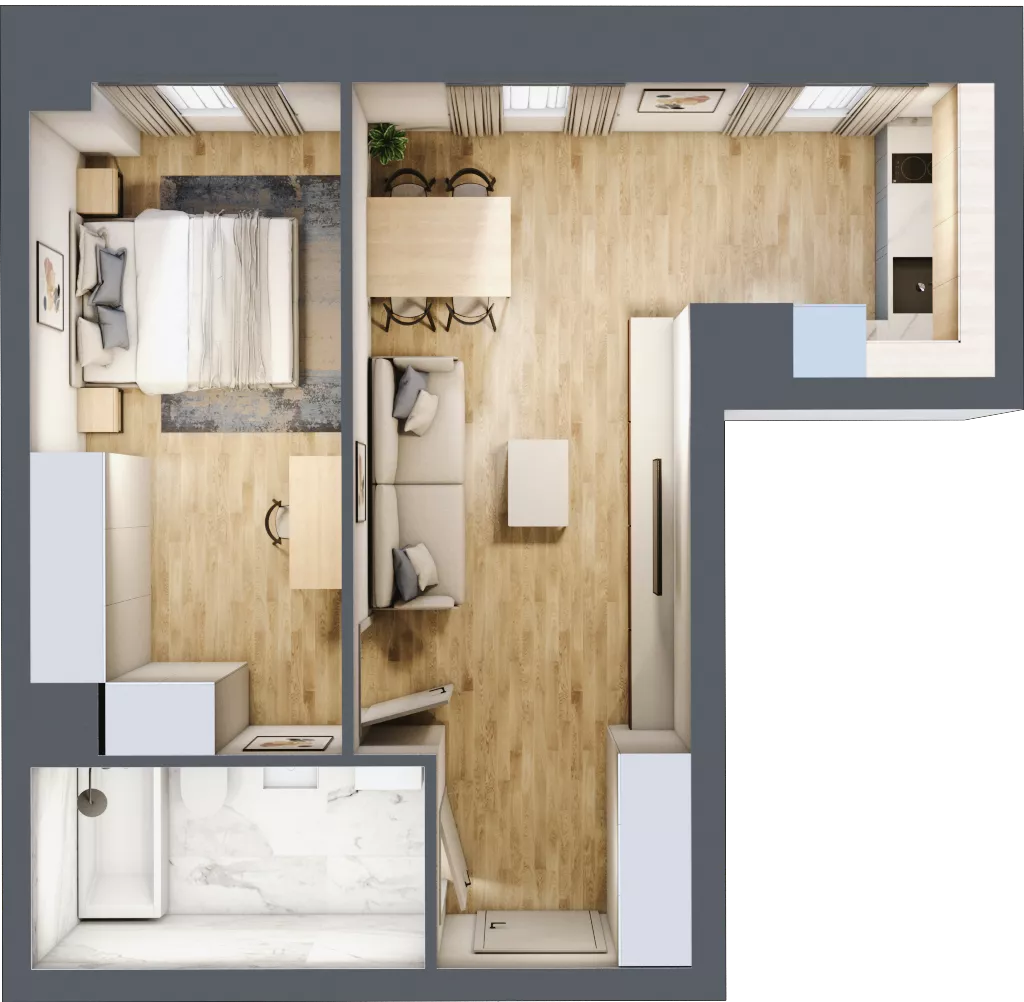 2 pokoje, apartament 43,63 m², piętro 1, oferta nr A_01_12, Kolejova 1, Poznań, Grunwald, Łazarz, ul. Kolejowa 1/3