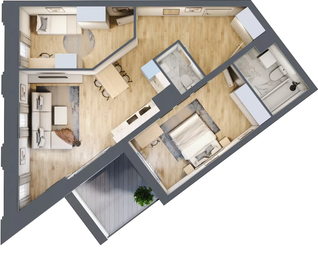 3 pokoje, apartament 66,51 m², piętro 1, oferta nr B_01_01, Kolejova 1, Poznań, Grunwald, Łazarz, ul. Kolejowa 1/3
