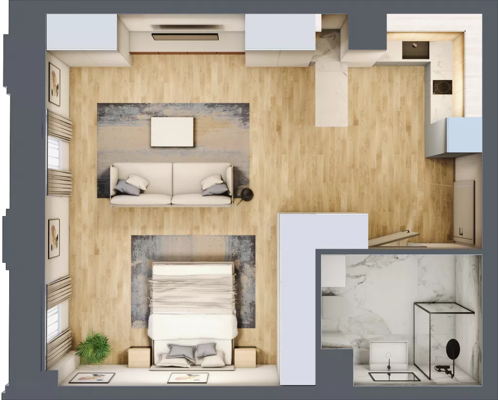 2 pokoje, mieszkanie 45,75 m², piętro 1, oferta nr B_01_02, Kolejova 1, Poznań, Grunwald, Łazarz, ul. Kolejowa 1/3