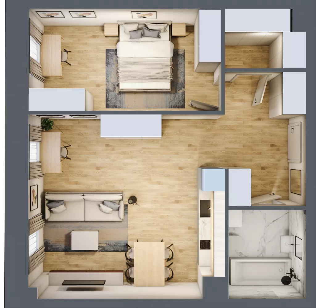 2 pokoje, mieszkanie 55,13 m², piętro 1, oferta nr B_01_03, Kolejova 1, Poznań, Grunwald, Łazarz, ul. Kolejowa 1/3