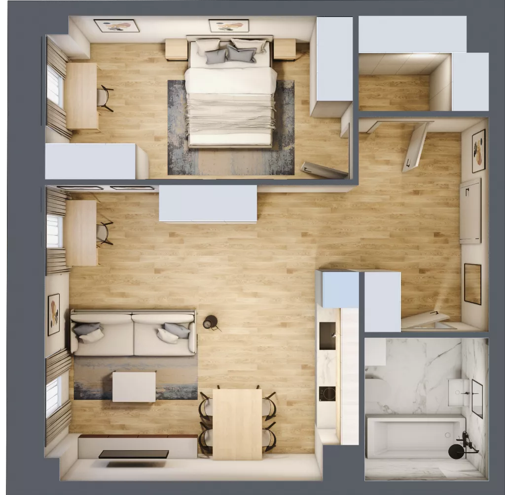 2 pokoje, mieszkanie 54,80 m², piętro 1, oferta nr B_01_04, Kolejova 1, Poznań, Grunwald, Łazarz, ul. Kolejowa 1/3