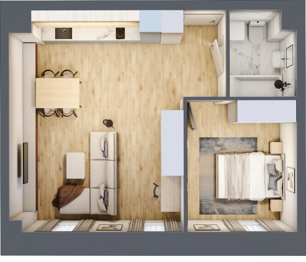 2 pokoje, mieszkanie 45,89 m², piętro 1, oferta nr B_01_06, Kolejova 1, Poznań, Grunwald, Łazarz, ul. Kolejowa 1/3