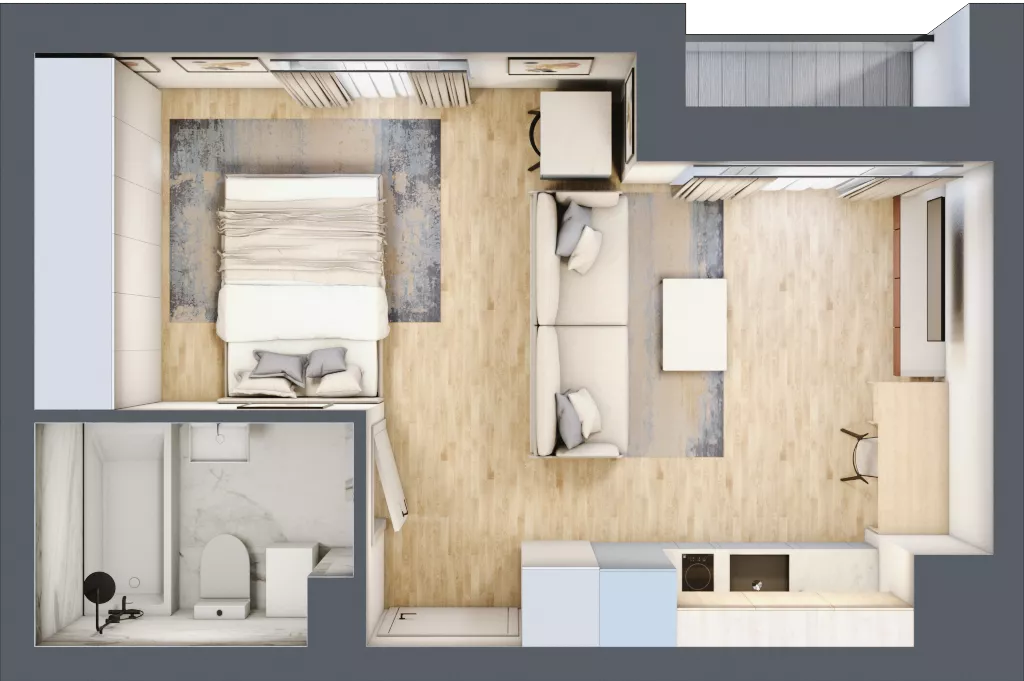 1 pokój, mieszkanie 30,68 m², piętro 1, oferta nr C_01_01, Kolejova 1, Poznań, Grunwald, Łazarz, ul. Kolejowa 1/3