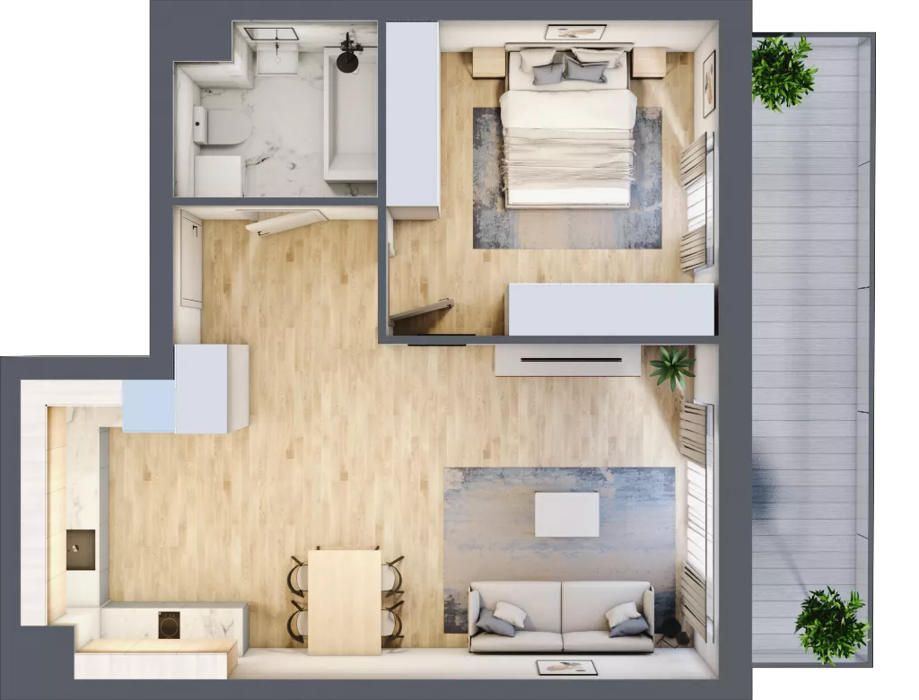2 pokoje, apartament 51,23 m², piętro 1, oferta nr C_01_07, Kolejova 1, Poznań, Grunwald, Łazarz, ul. Kolejowa 1/3