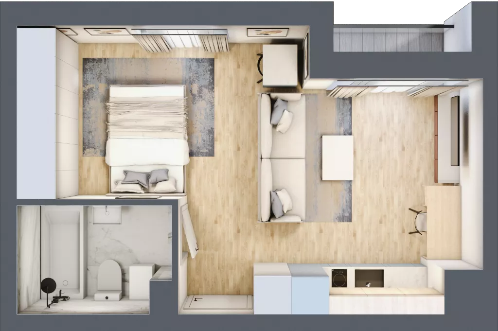 1 pokój, mieszkanie 30,68 m², piętro 2, oferta nr C_02_09, Kolejova 1, Poznań, Grunwald, Łazarz, ul. Kolejowa 1/3