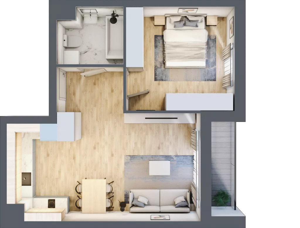 2 pokoje, apartament 46,68 m², piętro 2, oferta nr C_02_15, Kolejova 1, Poznań, Grunwald, Łazarz, ul. Kolejowa 1/3