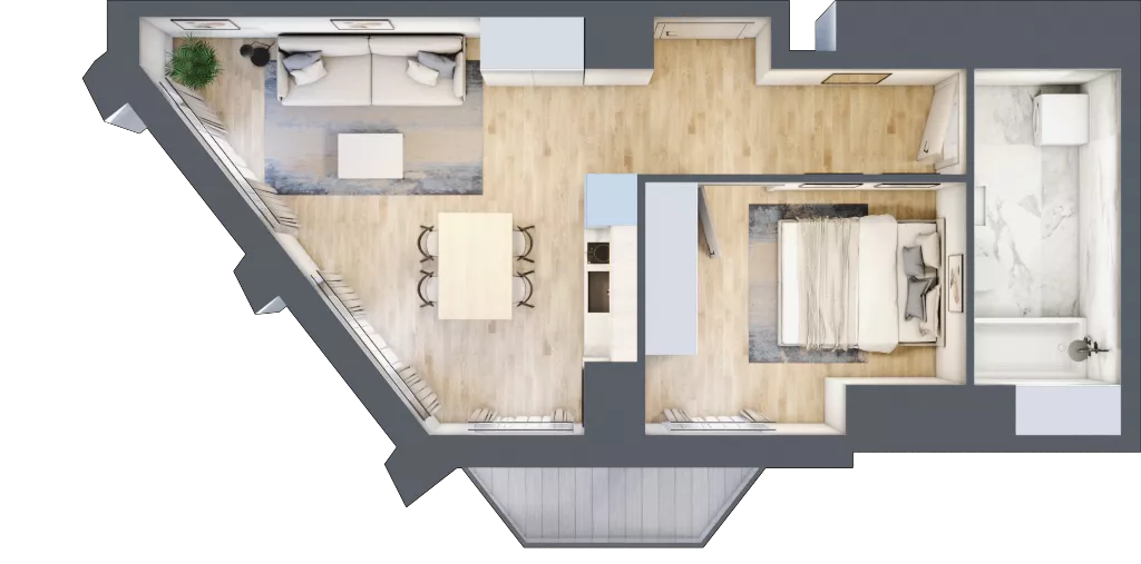 2 pokoje, apartament 42,70 m², piętro 1, oferta nr D_01_01, Kolejova 1, Poznań, Grunwald, Łazarz, ul. Kolejowa 1/3