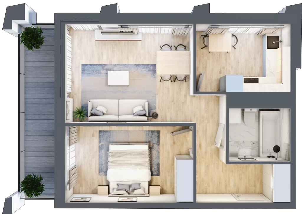 2 pokoje, mieszkanie 48,21 m², piętro 1, oferta nr D_01_03, Kolejova 1, Poznań, Grunwald, Łazarz, ul. Kolejowa 1/3