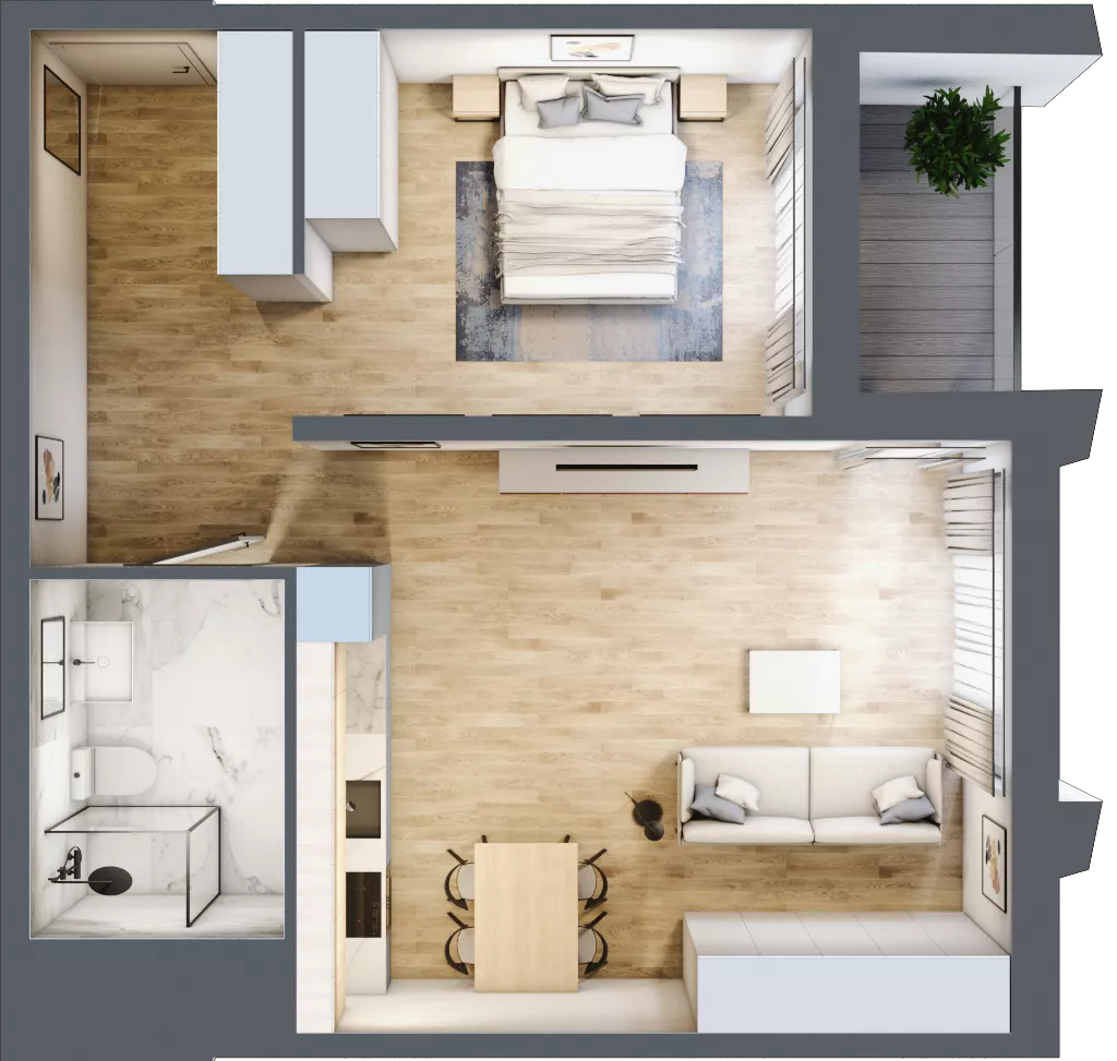 2 pokoje, apartament 54,35 m², piętro 1, oferta nr D_01_04, Kolejova 1, Poznań, Grunwald, Łazarz, ul. Kolejowa 1/3