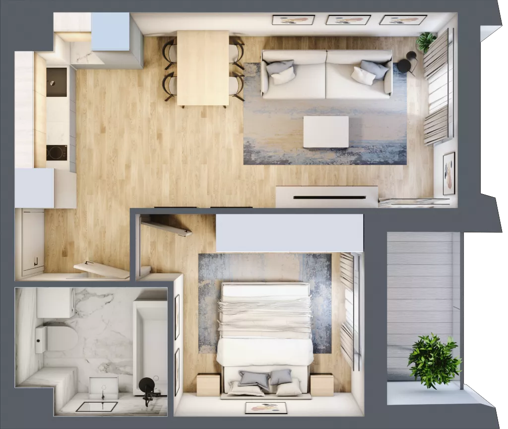 2 pokoje, mieszkanie 38,10 m², piętro 1, oferta nr D_01_06, Kolejova 1, Poznań, Grunwald, Łazarz, ul. Kolejowa 1/3