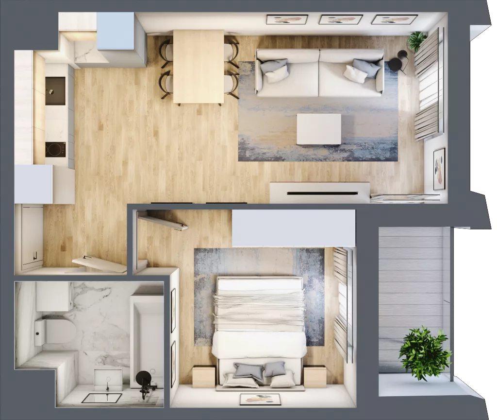 2 pokoje, mieszkanie 37,92 m², piętro 1, oferta nr D_01_07, Kolejova 1, Poznań, Grunwald, Łazarz, ul. Kolejowa 1/3