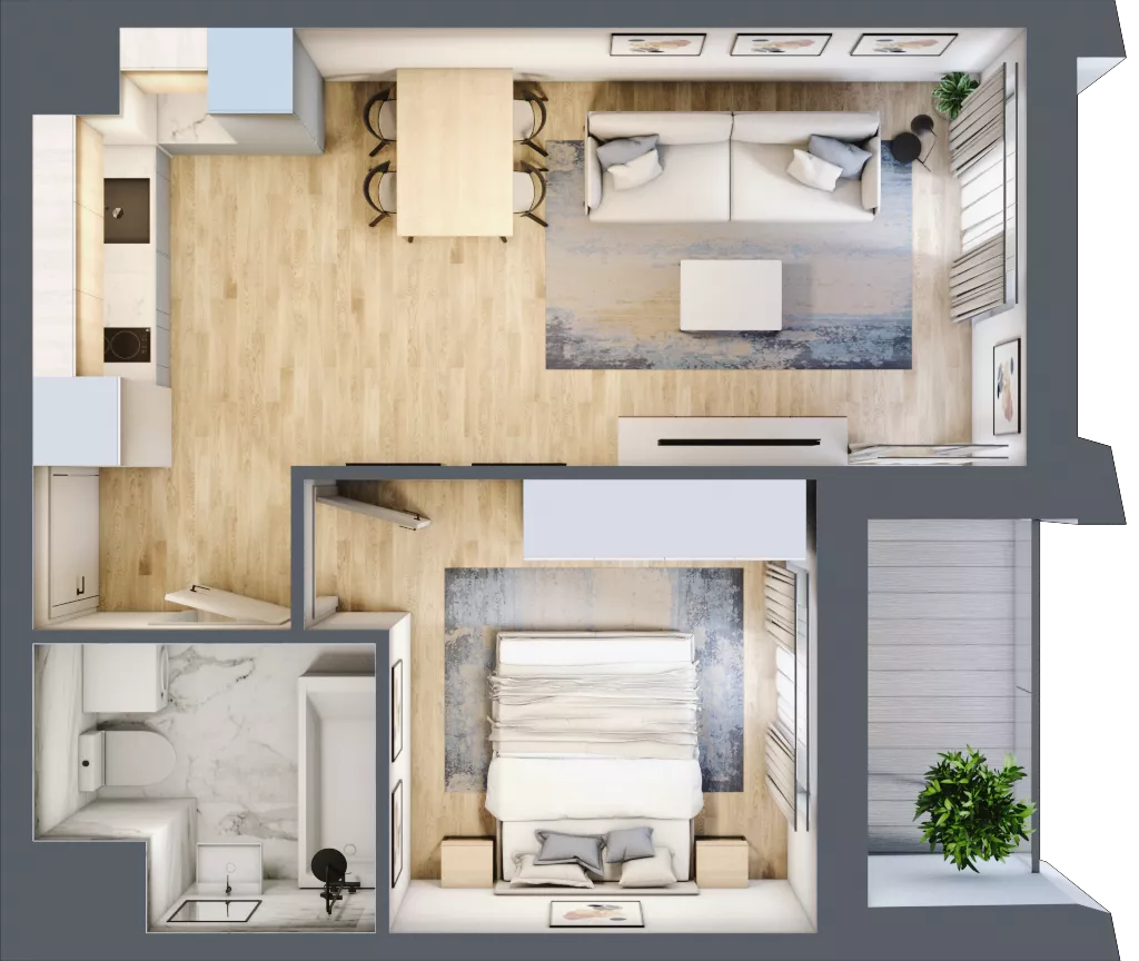 2 pokoje, mieszkanie 37,86 m², piętro 1, oferta nr D_01_08, Kolejova 1, Poznań, Grunwald, Łazarz, ul. Kolejowa 1/3