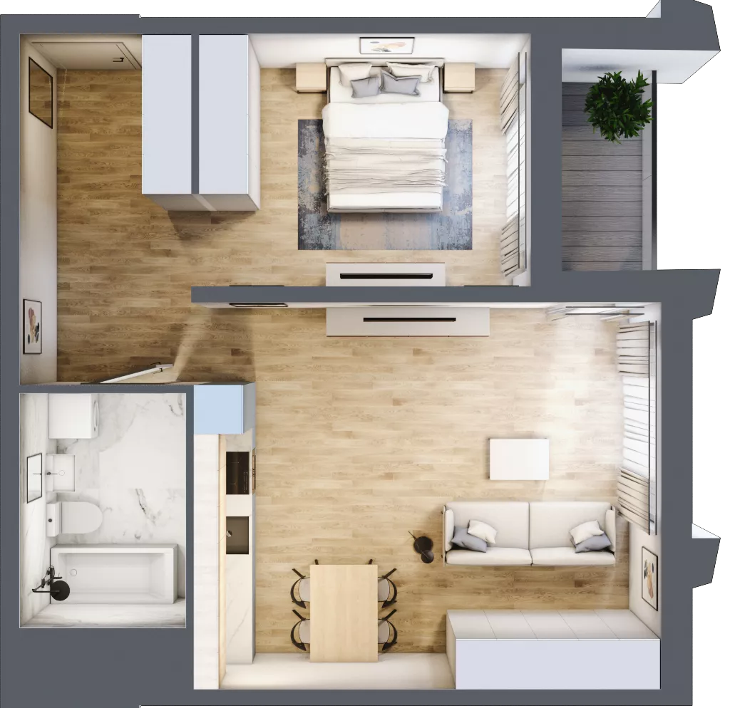 2 pokoje, mieszkanie 54,35 m², piętro 2, oferta nr D_02_15, Kolejova 1, Poznań, Grunwald, Łazarz, ul. Kolejowa 1/3