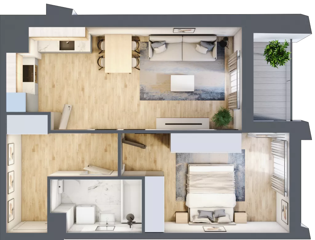 2 pokoje, mieszkanie 48,73 m², piętro 2, oferta nr D_02_16, Kolejova 1, Poznań, Grunwald, Łazarz, ul. Kolejowa 1/3