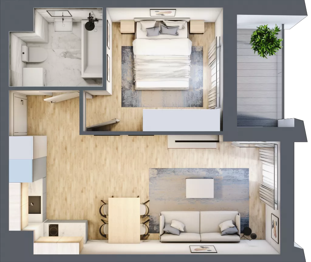 2 pokoje, mieszkanie 37,98 m², piętro 2, oferta nr D_02_17, Kolejova 1, Poznań, Grunwald, Łazarz, ul. Kolejowa 1/3